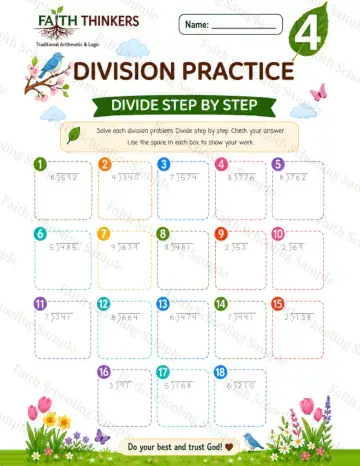4th Grade math worksheet — Spring Division Practice 7