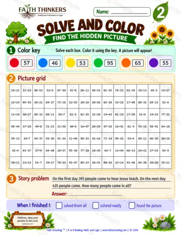 2nd Grade math worksheet — Solve And Color Practice 5