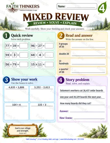 4th Grade math worksheet — Reasoning & Fluency (Practice 6)