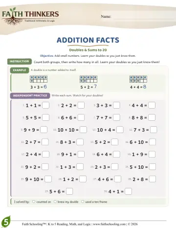 Grade 5 Math: Addition Facts — worksheet preview