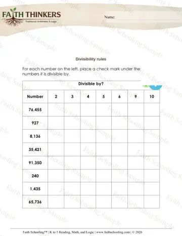 5th Grade math worksheet — Factors and Multiples. Divisibility Rules 6