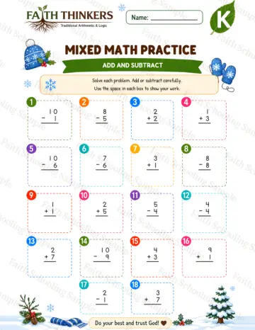 Kindergarten math worksheet — Winter Mixed Practice 5
