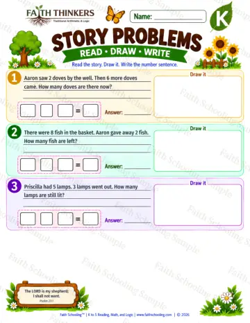 Kindergarten math worksheet — Mixed Operation Word Problems Practice 8