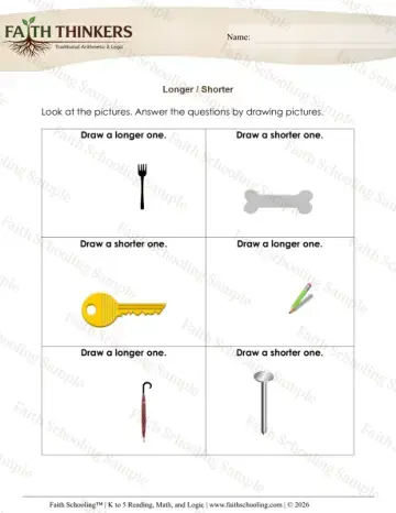 1st Grade math worksheet — Comparing and Ordering Sizes. Measurement Longer Shorter 2