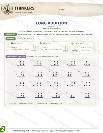 2nd Grade math worksheet — Addition with Regrouping. Long Addition (Practice 6)