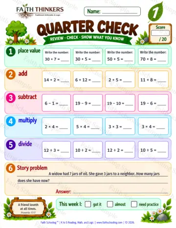 1st Grade math worksheet — Quarter Check Practice 7