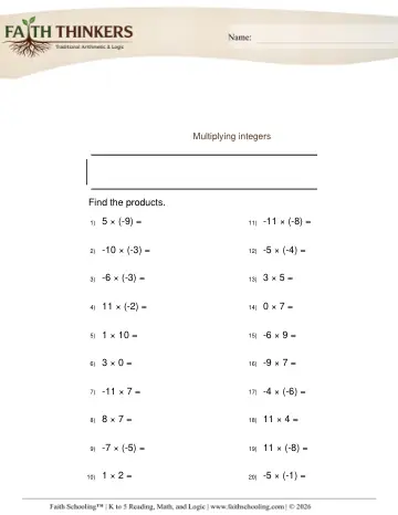 Grade 5 Math: Multiplication Facts Drills — worksheet preview
