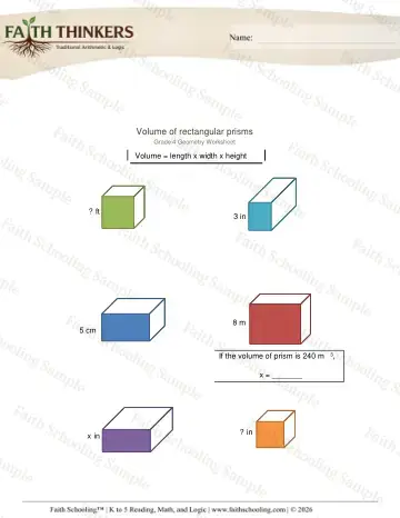 4th Grade math worksheet — Volume and Surface Area. Geometry Rectangular Prism Volume 2