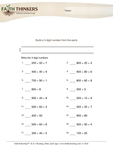 Grade 3 Math: Reading Writing Numbers — worksheet preview