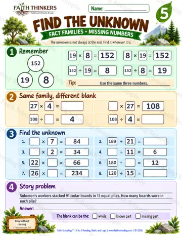 5th Grade math worksheet — Find The Unknown Practice 8