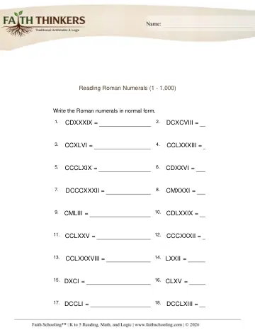 Roman Numerals Read 1 1000 1