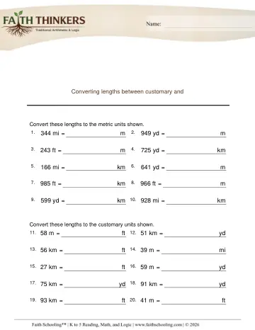 Grade 5 Math: Length Distance — worksheet preview