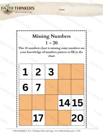 3rd Grade math worksheet — Number Patterns. Missing Numbers 01 Page 008