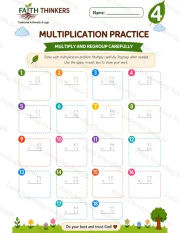 4th Grade math worksheet — Summer Multiplication Practice 5