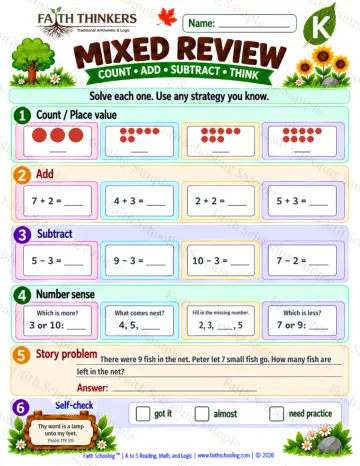 Kindergarten math worksheet — Core Skills Practice 5
