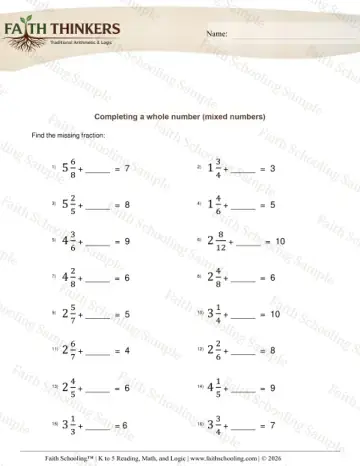 3rd Grade math worksheet — Rounding and Estimation. Completing Whole Number Mixed Numbers 4