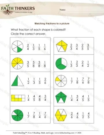 3rd Grade math worksheet — Identifying Fractions. Fractions Matching 2
