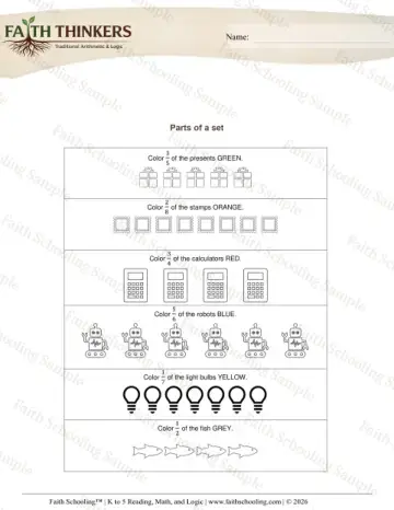 3rd Grade math worksheet — Fractions Parts of Set 13