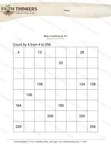 2nd Grade math worksheet — Skip Counting. Counting by 4s 5