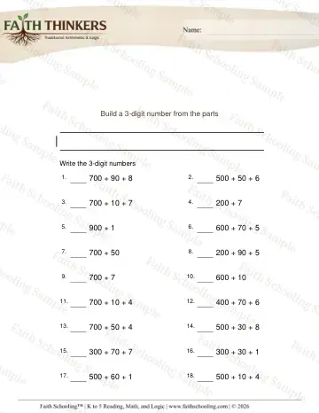 3rd Grade math worksheet — Reading and Writing Numbers. Digit Number from Parts 2 (Practice 1)