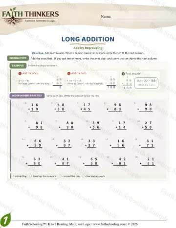 1st Grade math worksheet — Addition with Regrouping. Long Addition (Practice 6)