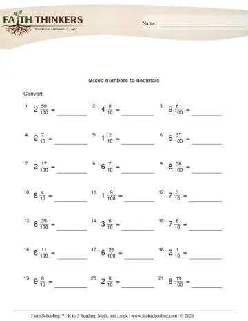 Mixed Numbers to Decimals 1 (Practice 1)