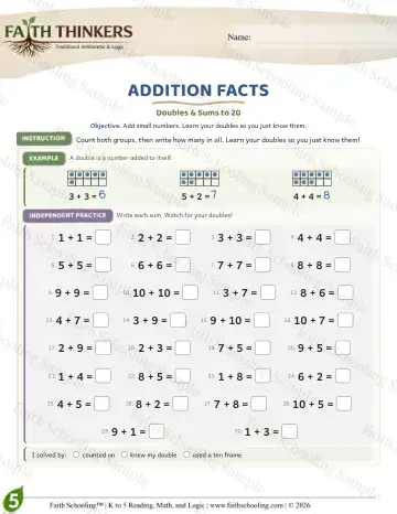5th Grade math worksheet — Addition Facts (Practice 4)