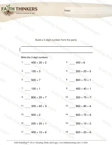 3rd Grade math worksheet — Reading and Writing Numbers. Digit Number from Parts 3 (Practice 1)