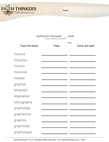 Spelling List Fract Graph Prefix Words