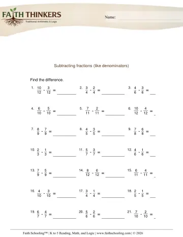 Grade 4 Math: Subtracting Fractions — worksheet preview