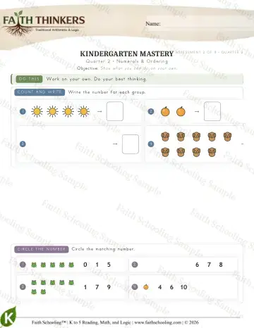 Kindergarten math worksheet — Numerals Ordering 2 (Practice 4)