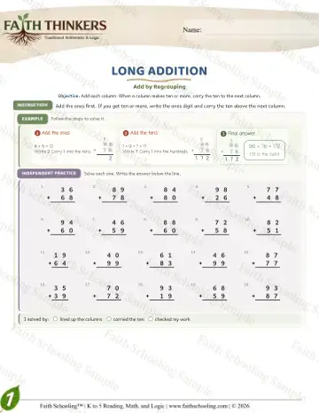 1st Grade math worksheet — Addition with Regrouping. Long Addition (Practice 7)