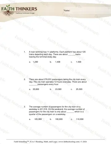 5th Grade math worksheet — Word Problems Estimating Rounding 3