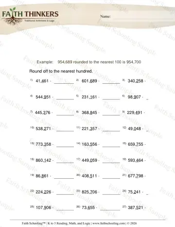 5th Grade math worksheet — Rounding to the Nearest Ten and Hundred. Round 6 Digit Number Nearest 100 4