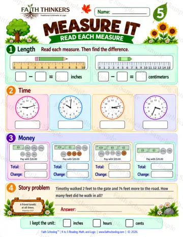 5th Grade math worksheet — Measurement Practice 6