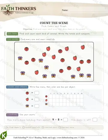 Kindergarten math worksheet — Interactive & Puzzles - Countscene (Practice 6)
