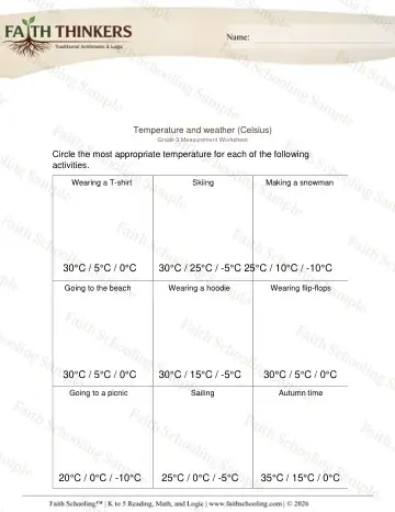 3rd Grade math worksheet — Temperature Weather 2