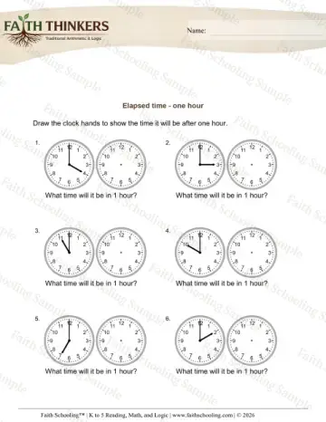 1st Grade math worksheet — Elapsed Time One Hour 3