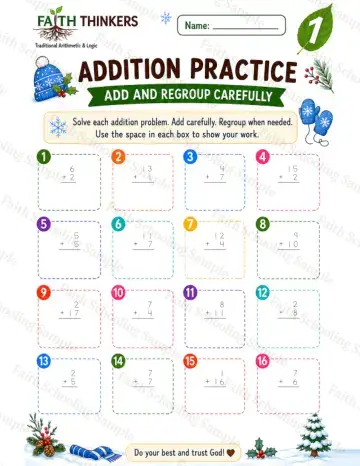 1st Grade math worksheet — Winter Addition Practice 6