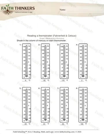 3rd Grade math worksheet — Temperature. Reading Thermometer 6