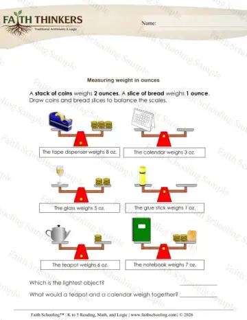 2nd Grade math worksheet — Measurement Weight Ounces 4