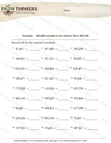 5th Grade math worksheet — Rounding and Estimation. Round 6 Digit Number Nearest 100 4