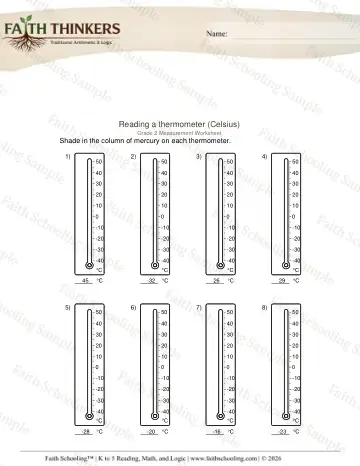 3rd Grade math worksheet — Weight and Mass. Reading a Thermometer Metric 2