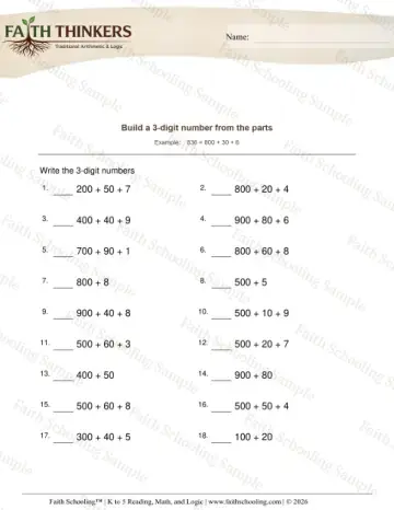 3rd Grade math worksheet — Reading and Writing Numbers. Digit Number from Parts 1 (Practice 2)