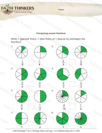 3rd Grade math worksheet — Comparing and Ordering Fractions. Comparing Proper Fractions 7