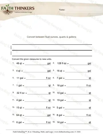 4th Grade math worksheet — Capacity and Volume. Converting Volume Units Ounces Quarts Gallons 3