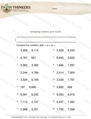 3rd Grade math worksheet — Comparing and Ordering Numbers. Compare Numbers 2 (Practice 1)