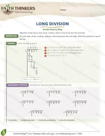 5th Grade math worksheet — Long Division (Practice 6)