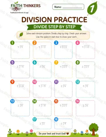 1st Grade math worksheet — Summer Division Practice 8