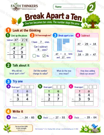 2nd Grade math worksheet — Break Apart A Ten Practice 8